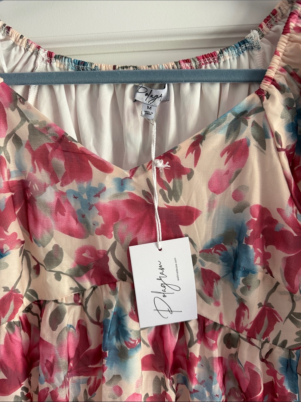 Romantic pink and blue floral maxi dress size medium - Picture 2 of 7